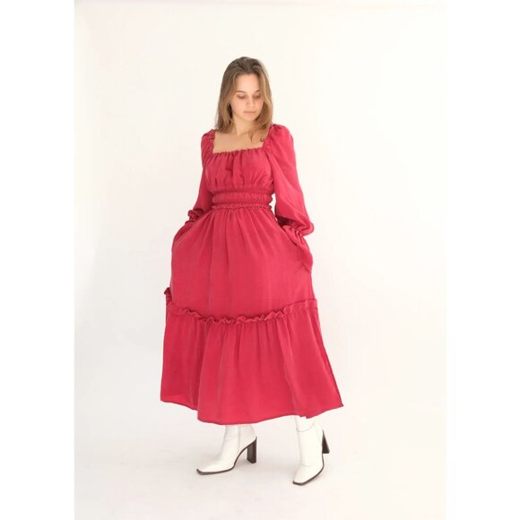 OhSevenDays Red Willa Long Sleeve Midi Dress Size Medium 41371 - Picture 4 of 13